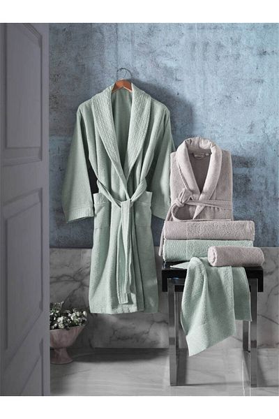 Altınbaşak Σετ οικογενειακής ρόμπας Camita Mint Beige Cotton
