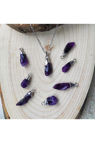 ByKolyeucum Natural Cut Amethyst Natural Stone Necklace