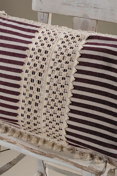 vivamaison Față de pernă cu pompon din dantela roșie, cu design special, unic, 35x55 cm