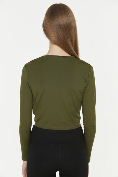 Trendyol Collection Khaki Cross Detailed Crop Knitted Blouse TWOAW22BZ0236