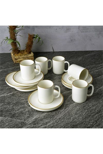 YzHome Porcelain Gilt Coffee Cup Set for 6 People