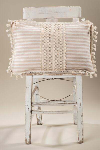 vivamaison 35x55 Cm Fata de Perna din In, Maro Lapte, Pompon Dantela - Design Unic Special