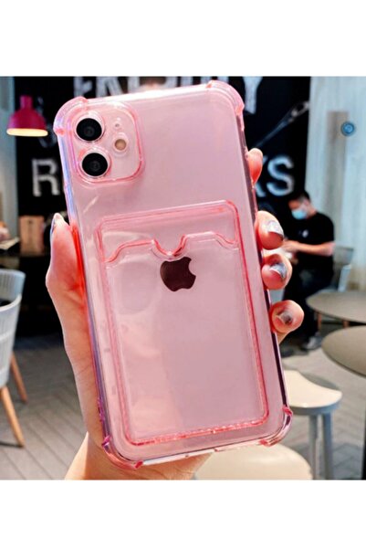 Molly Iphone 12 Uyumlu Kart Cepli Köşeli Şeffaf Silikon Kılıf