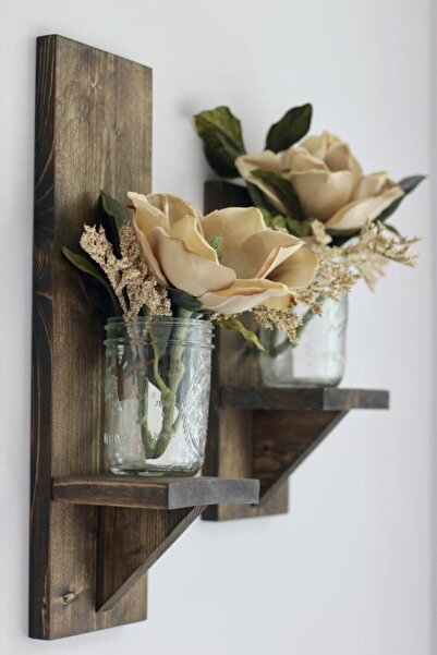 Genel Markalar Ahşap Duvar Dekor Tekli Saksı Çiçek Dekoratif Rafı