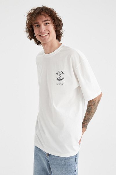DeFacto Μπλουζάκι με στάμπα πλάτης Oversize Fit Crew Neck Marine