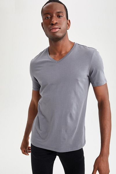 DeFacto Slim Fit V-Neck Basic 100% Cotton T-Shirt