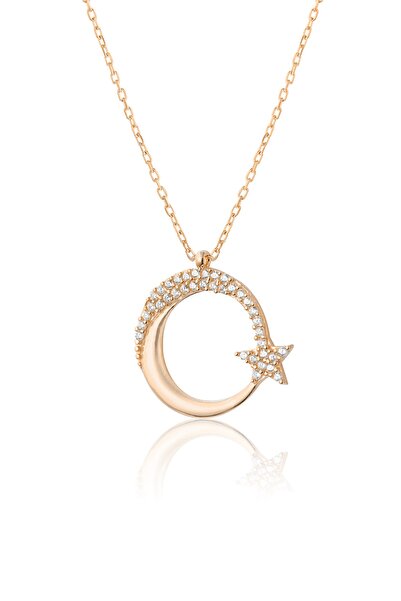 Zanaatsilver 925 Ayar Gümüş Rose Kaplama Ayyıldız Kolye