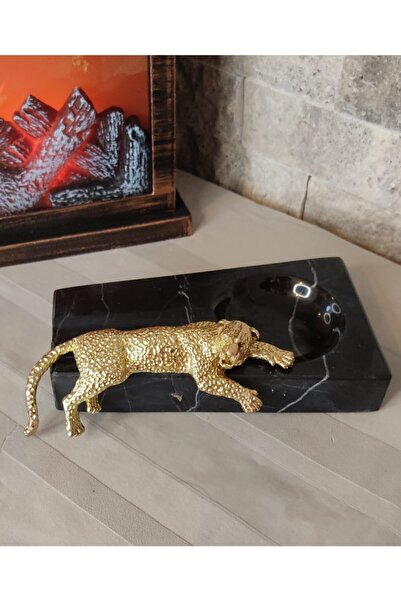 ASKAYA MERMER Pirinç Gold Leopar Detaylı Mermer Puro Küllük