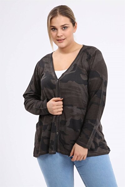 Seamoda 4 Seasons Comfortable Plus Size Camouflage Oil Washed Cardigan - Anthracite