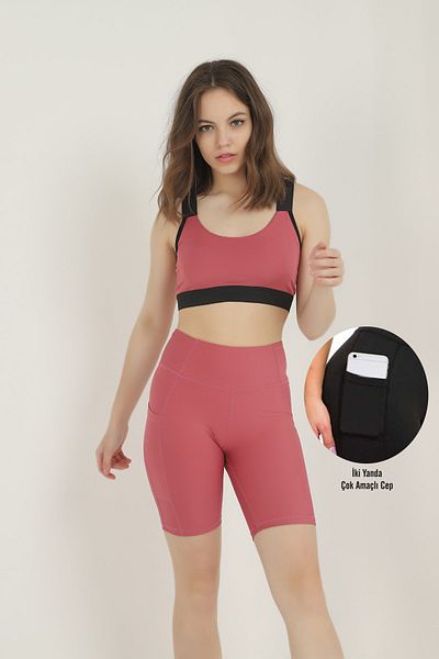 missmaral Γυναικεία Biker Bustier Team Gatherer Ψηλόμεση Διπλή Τσέπη Κοντό αθλητικό κολάν