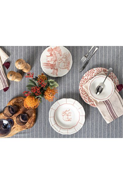 English Home Elephant Porselen Pasta Tabağı 20 Cm Kırmızı