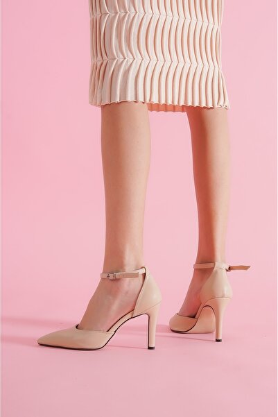 DİVOLYA Pantofi cu toc Zeus Nude cu vârf ascuțit