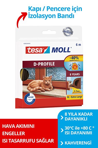 Tesa Tesamoll D-Profil  Kapı Pencere İzolasyon Bandı, 6mx9mmx7mm, Kahverengi