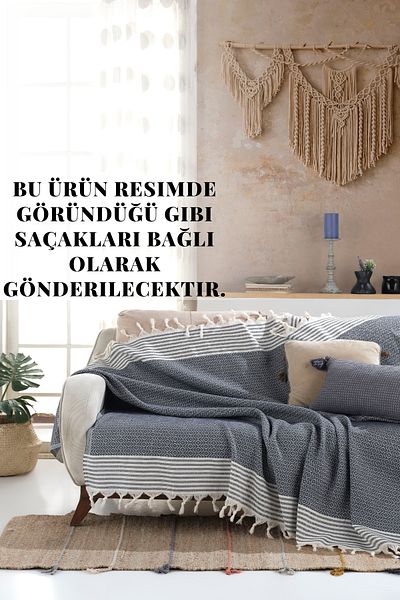 Lux Touch Bergama Indigo Cotton Throw - 170x210 cm Σάλι καναπέ και κάλυμμα καναπέ-κρεβάτι