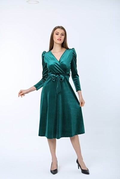 MACFLY Φόρεμα με βελούδινο γιακά με διπλό στήθος Midi μήκους