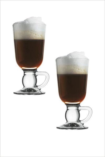 Paşabahçe Set of 2 Glass Latte Cappuccino Macchiato Nescafe Soft Drink Glasses Irish Coffee Cup with Handle