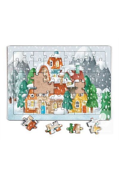 King Of Puzzle لغز قرية الغابة والشتاء الخشبي 54 قطعة (life-20)