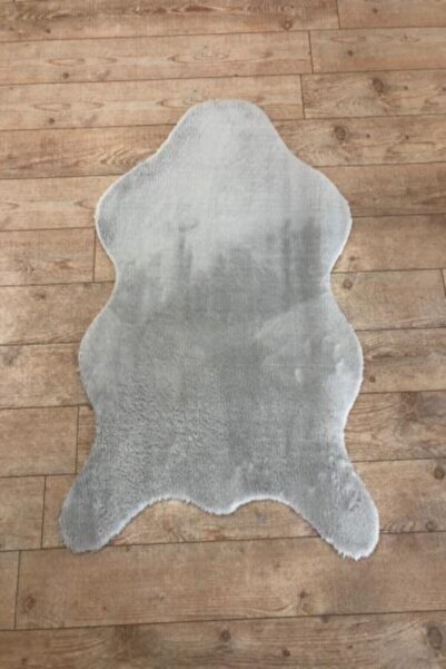 Merinos Peluş Post Halı Dekoratif Post Görünümlü Gri Peluş Halı