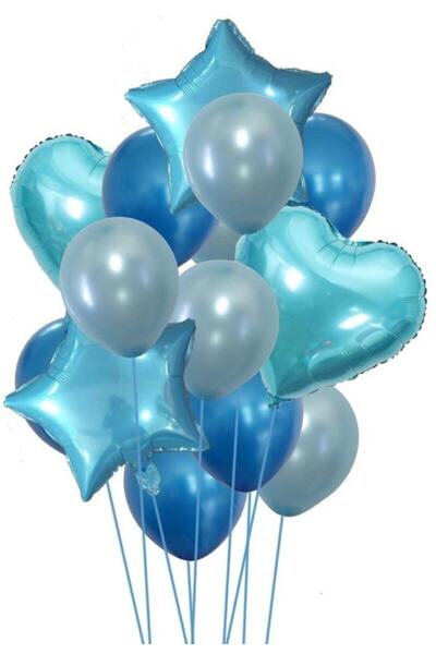 Ekin Süs Mavi Kalp Yıldız Balon Seti