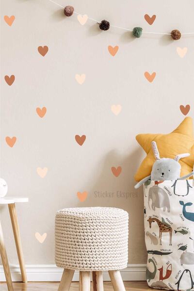 Sticker Ekspres Warm Asimetrik Kalpler Çocuk Odası Duvar Sticker Seti