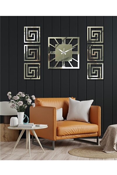 Odun Marketi Dekoratif Yan Tablolu Duvar Saati Seti Ev Dekorasyonu