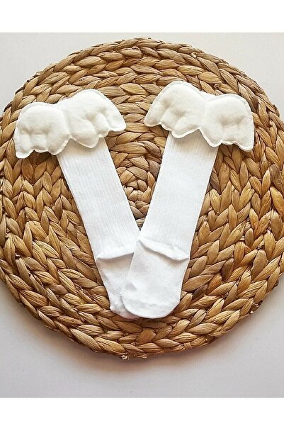 ESES BEBE جوارب ركبة بيضاء للأطفال البنات بأجنحة الملاك