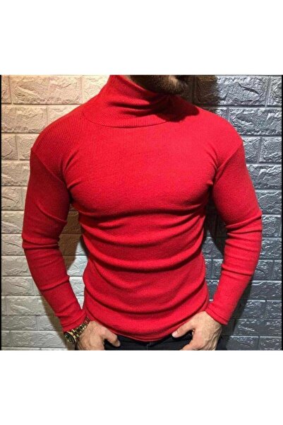 Generic Brand Men's Red Lycra Turtleneck Sweater