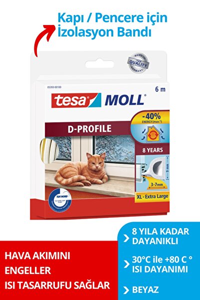 Tesa Tesamoll D-Profil  Kapı Pencere İzolasyon Bandı, 6mx9mmx7mm, Beyaz