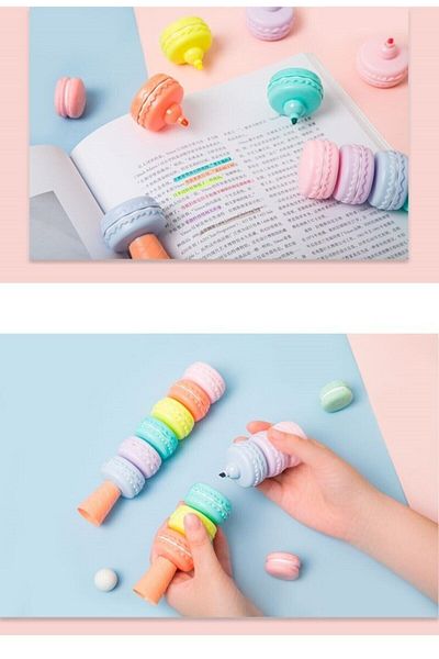cingöz Set of 6 Highlighter Macaron Shaped Pens - Cute