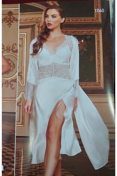 Carmella Set cămașă de noapte Caramella 1040 Satin Ecru 6 piese Mărimea M
