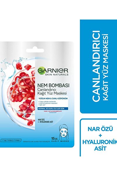 Garnier Normal & Kuru Ciltler İçin Nem Bombası Canlandırıcı Kağıt Yüz Maskesi...