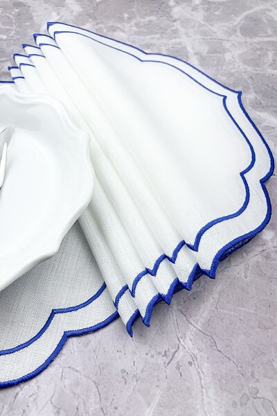 WEARE2 Комплект от 6 подложки за хранене с двойна бродерия в синьо