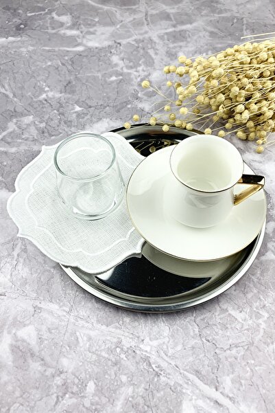 WEARE2 Set de 2 piese cu broderie dublă înfășurată, de culoare albă, șervețel...