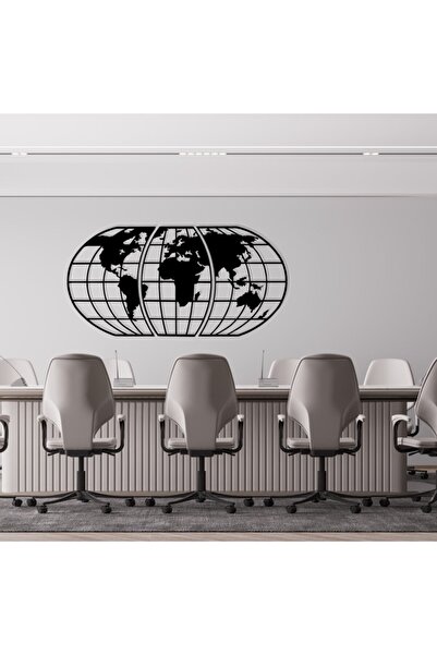 GİZEM SHOP Dünya Haritası Atlası 3 Parça Lazer Kesim Ahşap Duvar Dekoru Siyah...