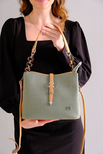 Just Polo Just & Polo Patterned Vegan Women's Shoulder and Hand Bag - Khaki Green Tan Camel