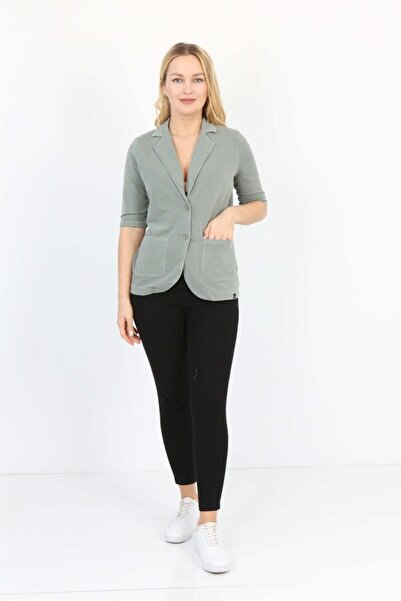 Banadamoda Jachetă casual verde cu jumătate de mânecă, vopsită în îmbrăcăminte