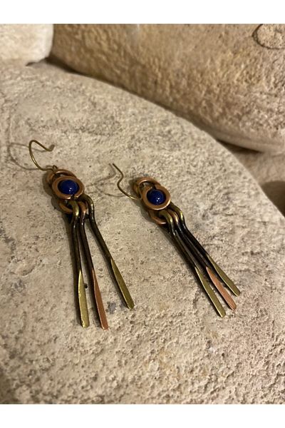 kapris concept Handmade Copper & Brass Antiallergic Antique Design Earrings Navy Blue
