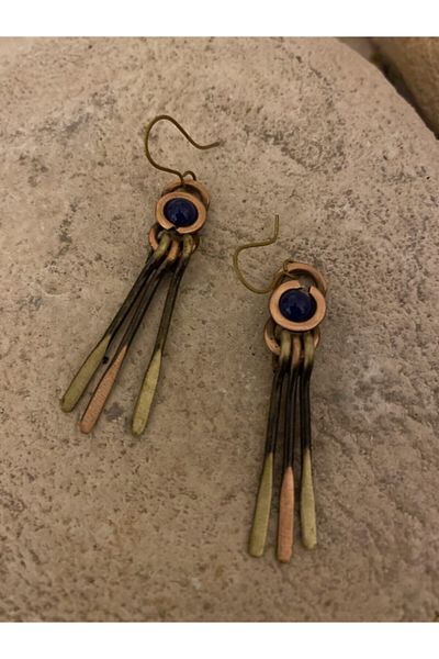 kapris concept Handmade Copper & Brass Antiallergic Antique Design Earrings Navy Blue