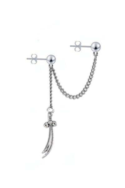 TakıConcept Ikili Top Zincirli Zülfikar Çelik Küpe