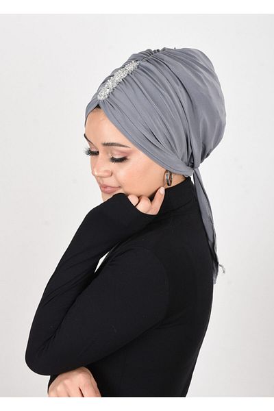 OykumBone Silver Gray Leaf Stone Back Tie Pratih Ready Bonnet