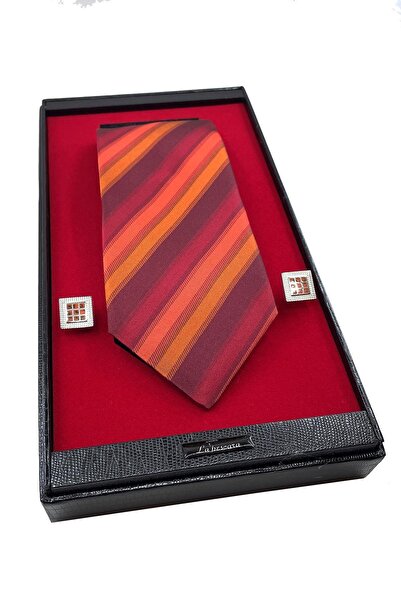 La Pescara Red Italian Silk Tie Steel Cufflinks Men's Set Sks22