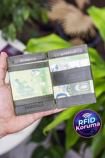 Garbalia Magic Genuine Leather Rfid Blocker Unisex Magician Green Card Holder Wallet
