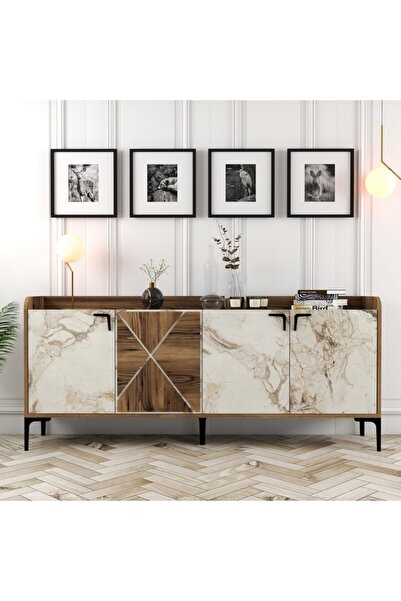 Variant Mobilya Variant Venedik Konsol - Ceviz / Beyaz Mermer
