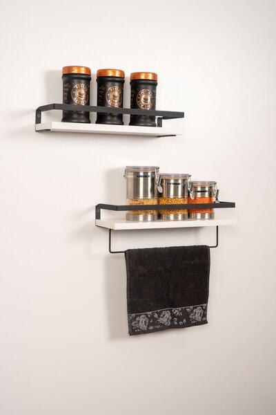 Mudesa Mutfak Rafı Ahşap Metal Mutfak Havluluk 2 Raflı Duvara Monte Baharatlık