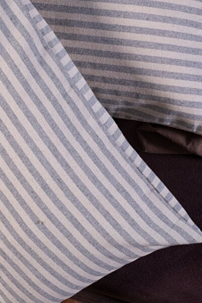 vivamaison Single Special Design Gray Striped Plain Linen Throw Pillow Pillow Case 35x55 Cm