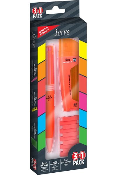 Serve 3in1 Set 0.7 Bold + Double + Steps Highlighter Red