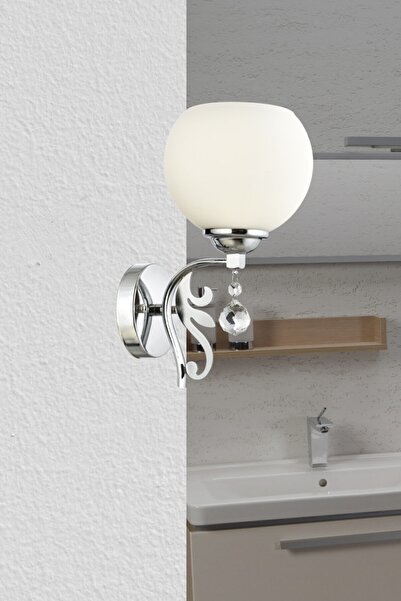 Lamorehome Arya Opal Camlı Kristal Taş Detaylı Tekli Krom Aplik