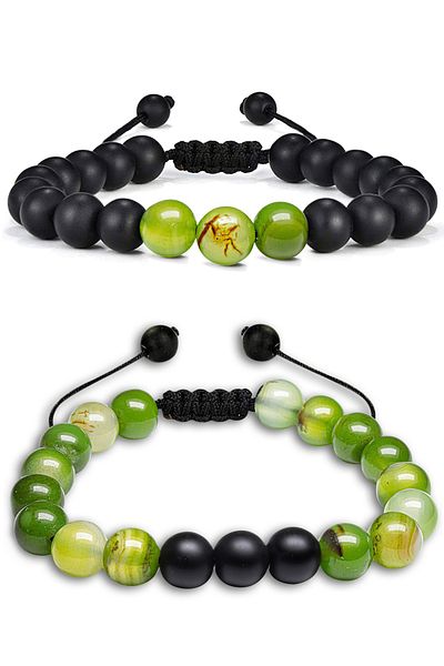 Tesbih Atölyesi Certified Natural Green Agate Onyx Stone Natural Stone Bracelet Set