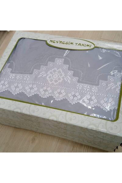 bursa çeyiz طقم لحاف دانتيل مصنوع يدويًا من قماش Akfil، ملاءة سرير مضلعة وشدي...