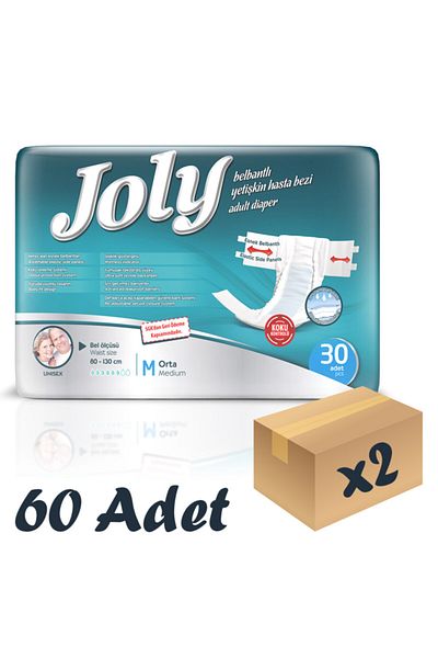 Joly Adult Patient Diapers with Flexible Waistband Medium 30 Pieces 2 Packs 60 Pieces